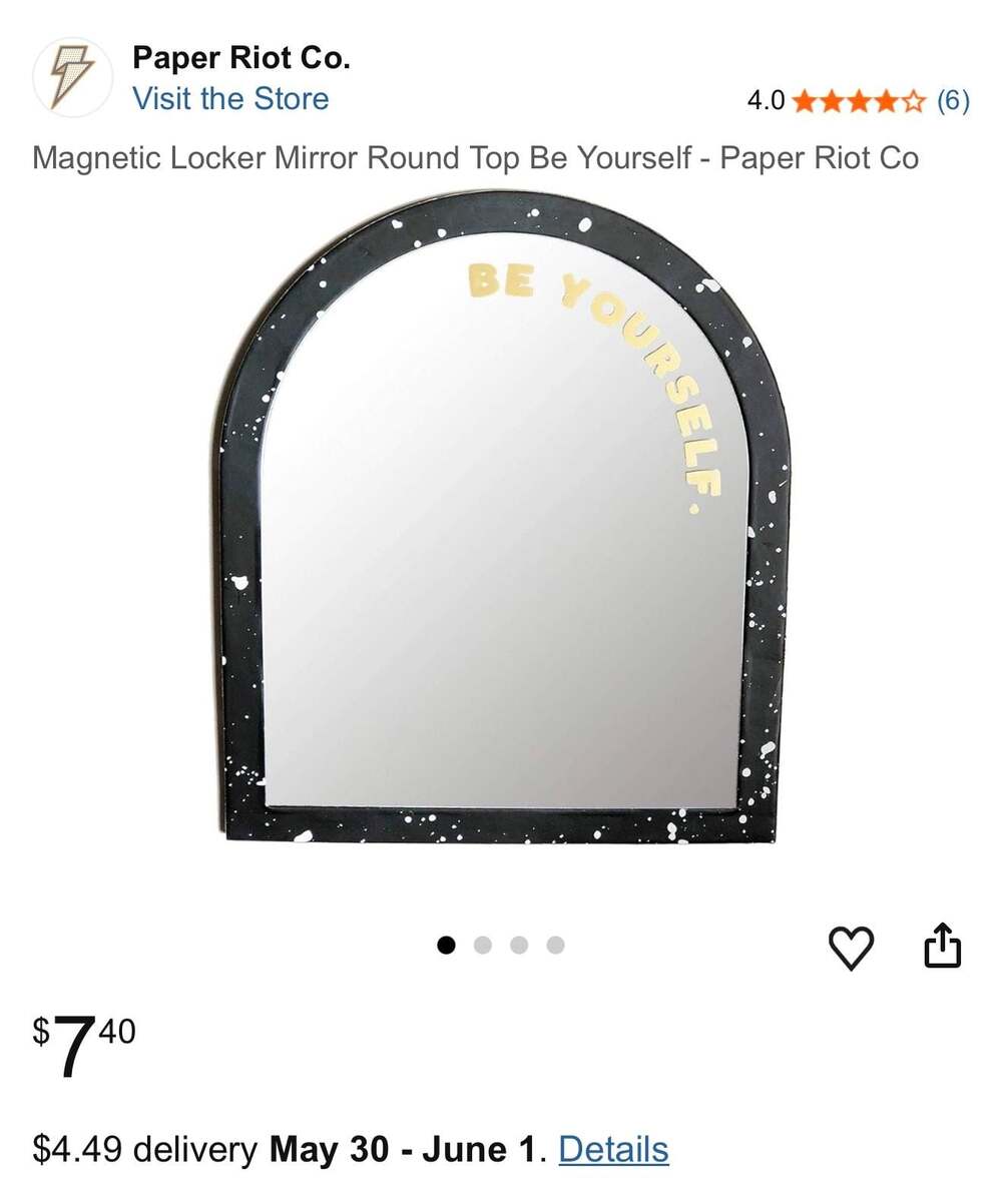 Paper Riot Co. Magnetic Locker Mirror Round Top Be Yourself
